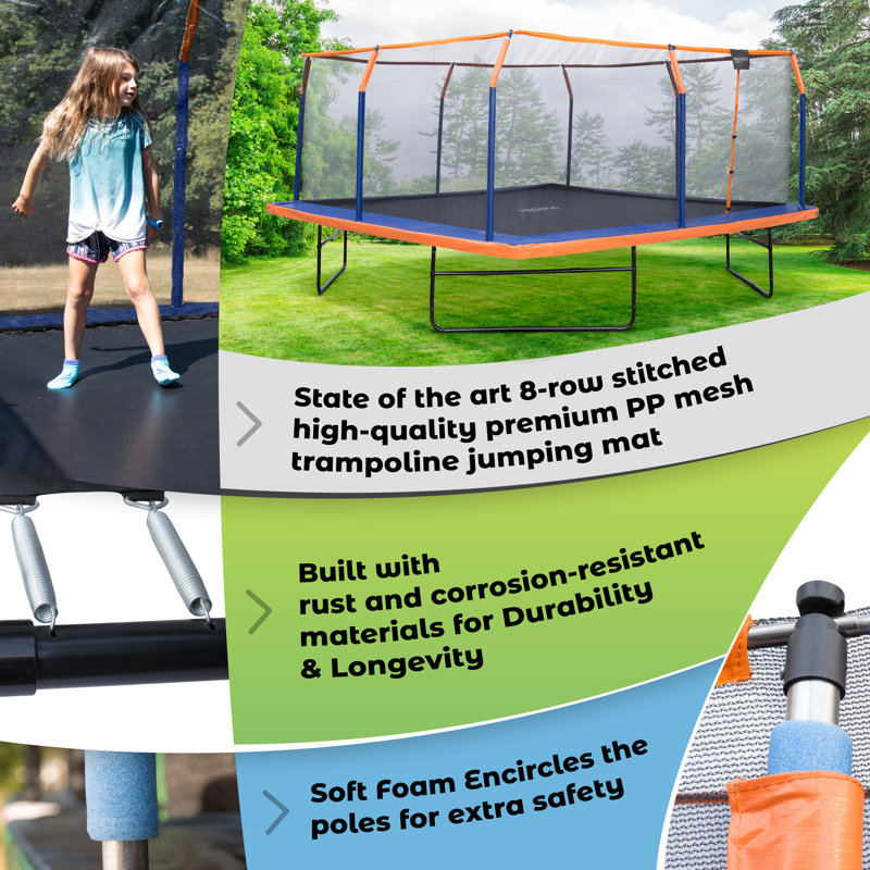 12' Orange Square Trampoline with Premium Enclosure and Safety Pad