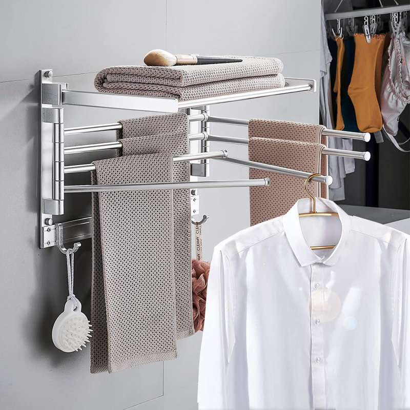 Aluminum Wall-Mounted Drying Rack, 11.5" H x 15.7" W x 10" D