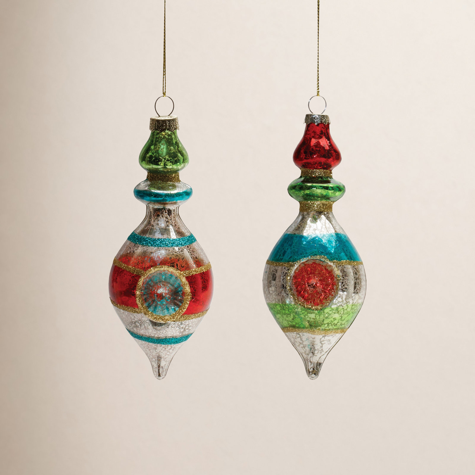 Multicolor Mercury Glass Reflector Drop Ornament (Set of 12)