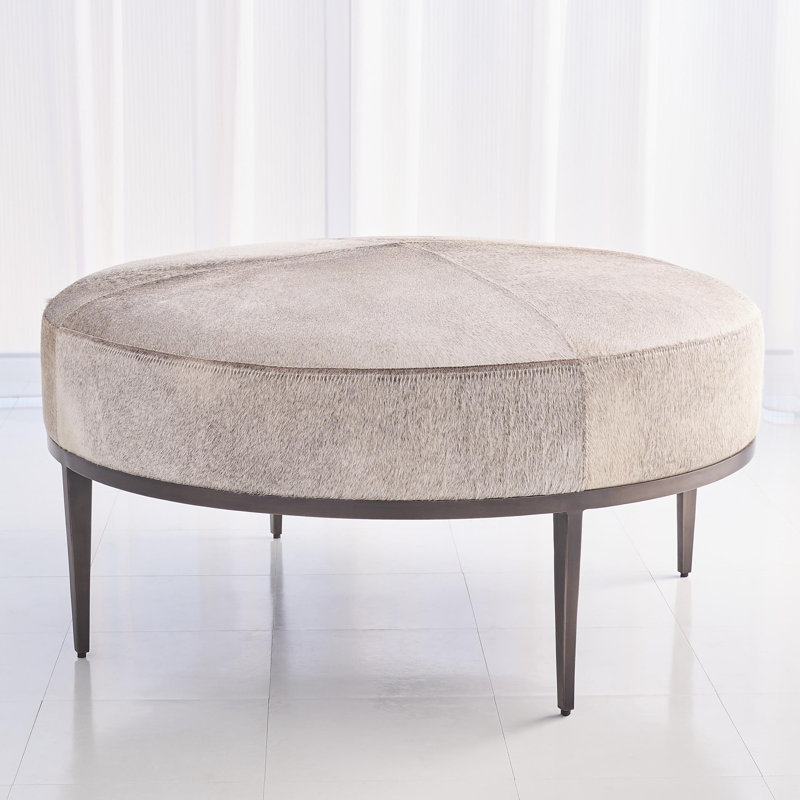 Urban Ottoman w/Grey Hair-on-Hide-Antique Gunmetal