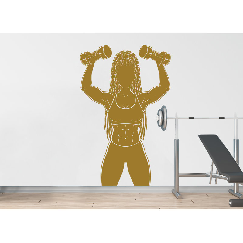 Autocollant mural Afro American Girl Locs Gym Power Fitness Women Squat Decor Workout Art, H 55 po x l 35 po, Comme neuf