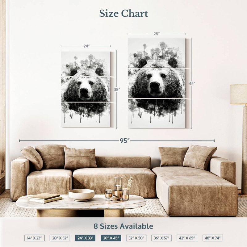 Brampt Bear Head Black And White, 38" H x 24" W