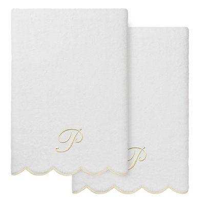  100% Turkish Cotton ADORNIA Scallop 2PC Personalized Bath Towel Set