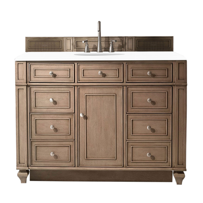 Bristol 48'' W Single Vanity, White Zeus, 8" Widespread, Whitewashed Walnut
