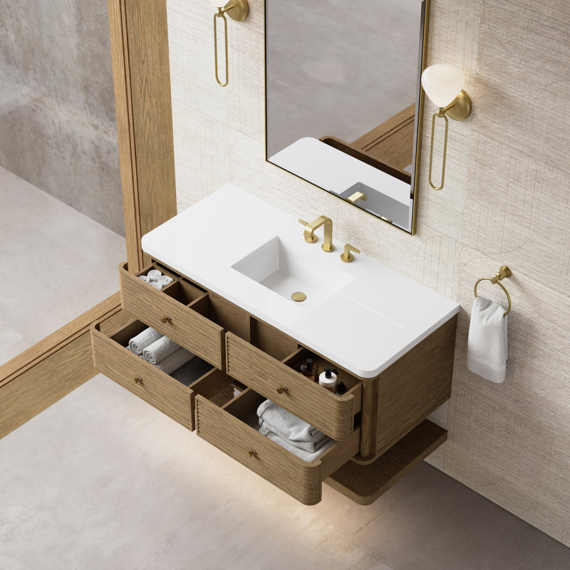 Allamari 48" W Single Vanity, White Zeus Silestone, 8" Widespread, Dune Mist