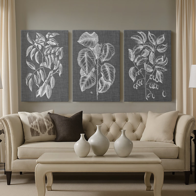 Graphic Foliage III  -Custom Wrapped Gallery Canvas - 3 Pieces, 12" H x 24" W