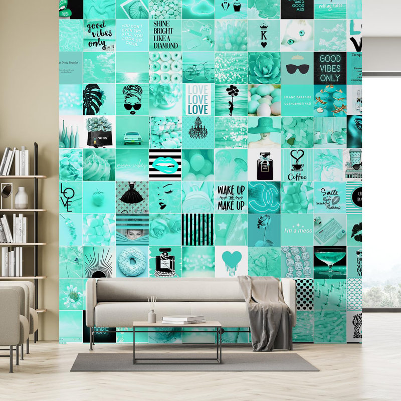 Soothing Aqua Inspirational Calming Tones with Uplifting Wallpaper, 108" L x 48" W