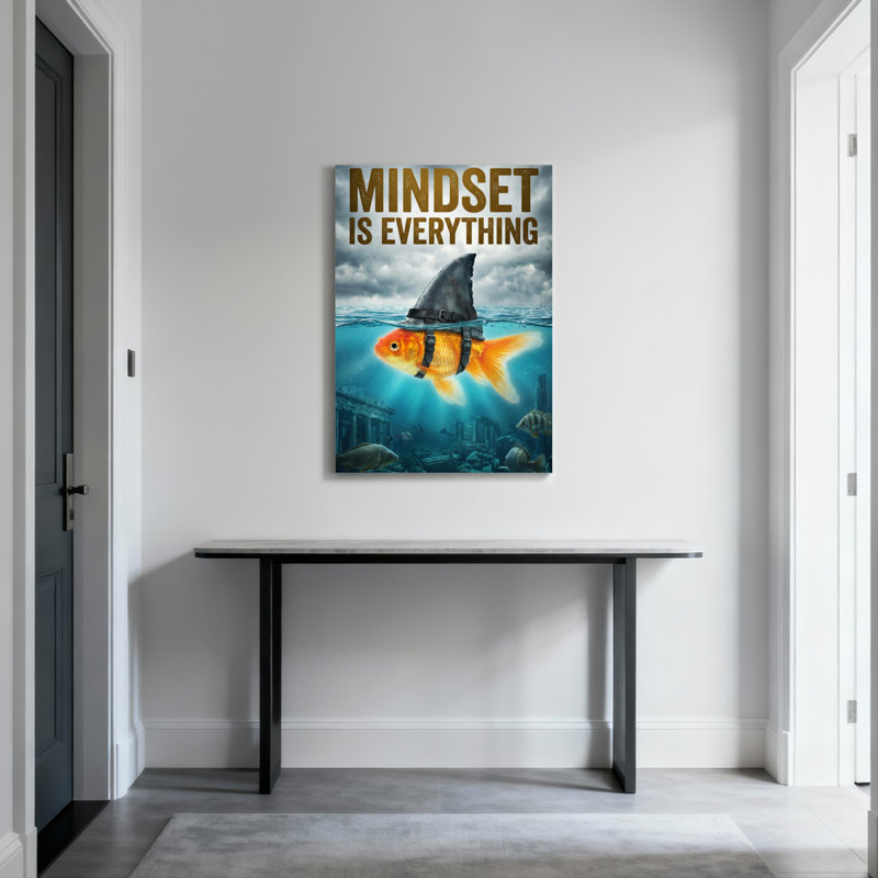 Goldfish With Shark Fin Mindset Is Everything Canvas Wrapped Wall Art Oil Painting Print Set Of 1, 24" H x 16" W