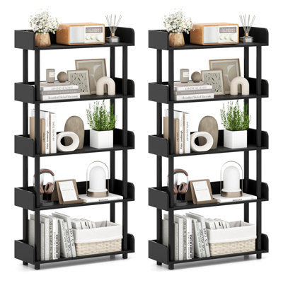 2 PCS 5-Tier Bookshelf Open Bookcase with Anti-Tipping Kit Storage Unit for Bedroom Black