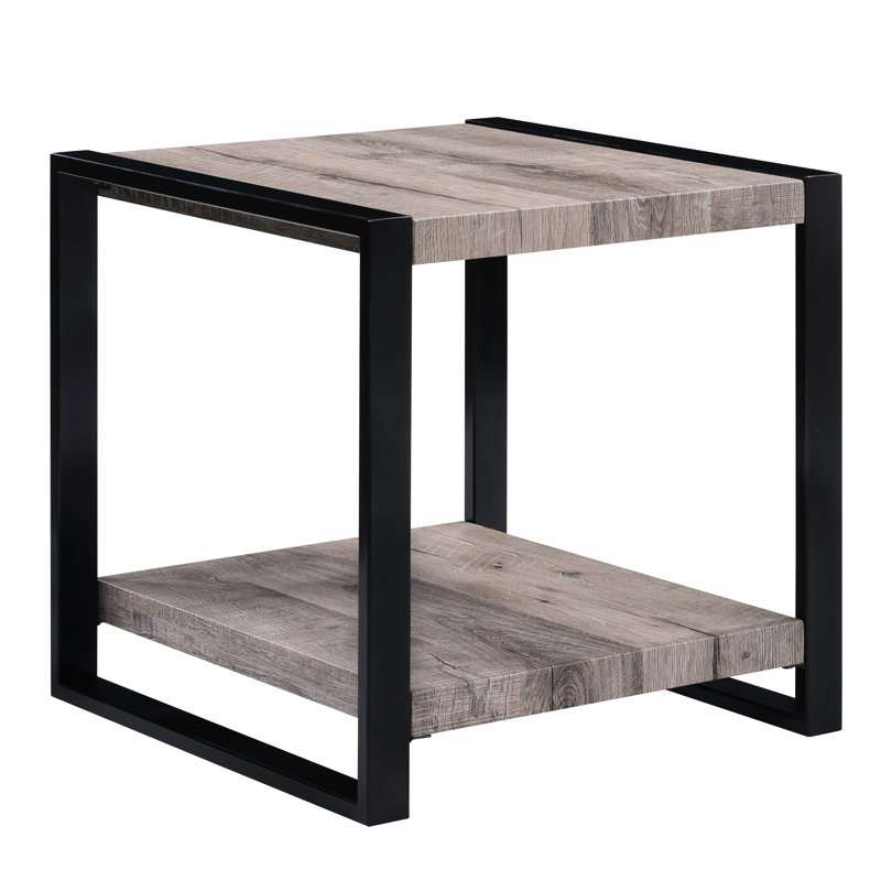 Modern Living Room End Table In Rustic Brown Color With Storage Gray Finish