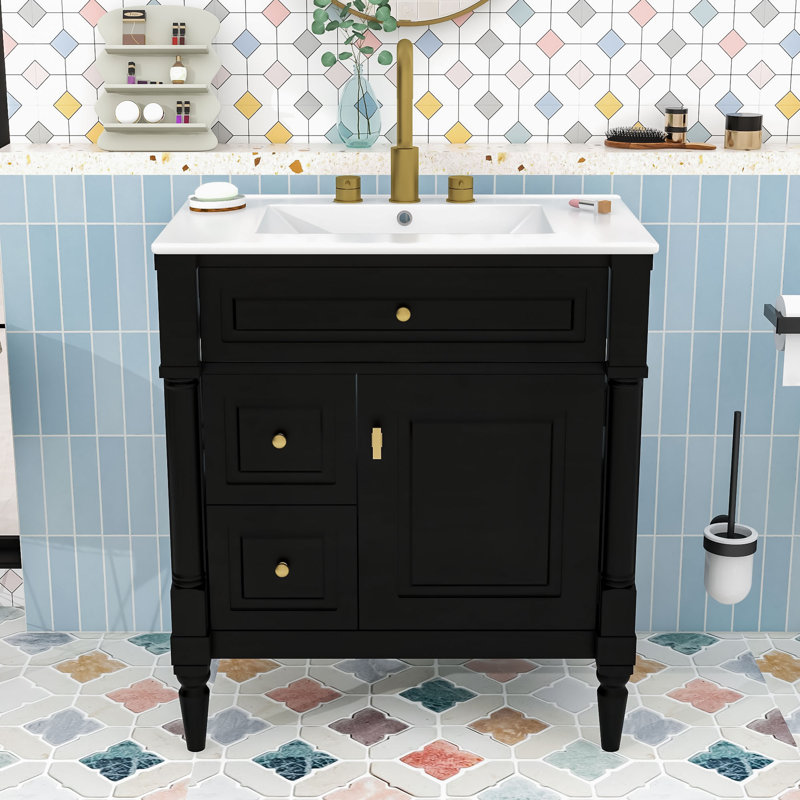 Meuble-lavabo autoportant avec rangement réglable, Noir