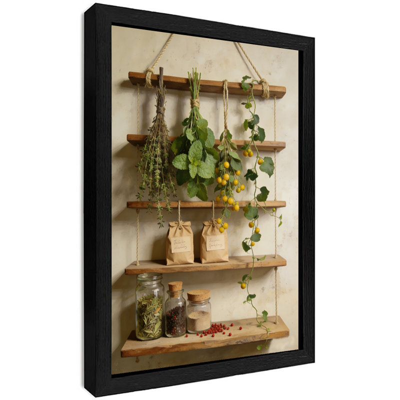 Reproduction d'art encadré noir avec couleurs rétro dans la cuisine, H 11 po x l 9 po