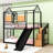 Twin Over Twin Metal House-Shaped Bunk Bed With Slide And Built-In Storage Stair-1800975929