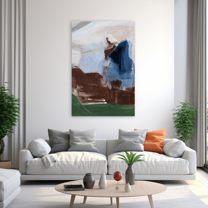 Riverbank foncé - abstrait bleu brun gris, H 60 po x l 40 po
