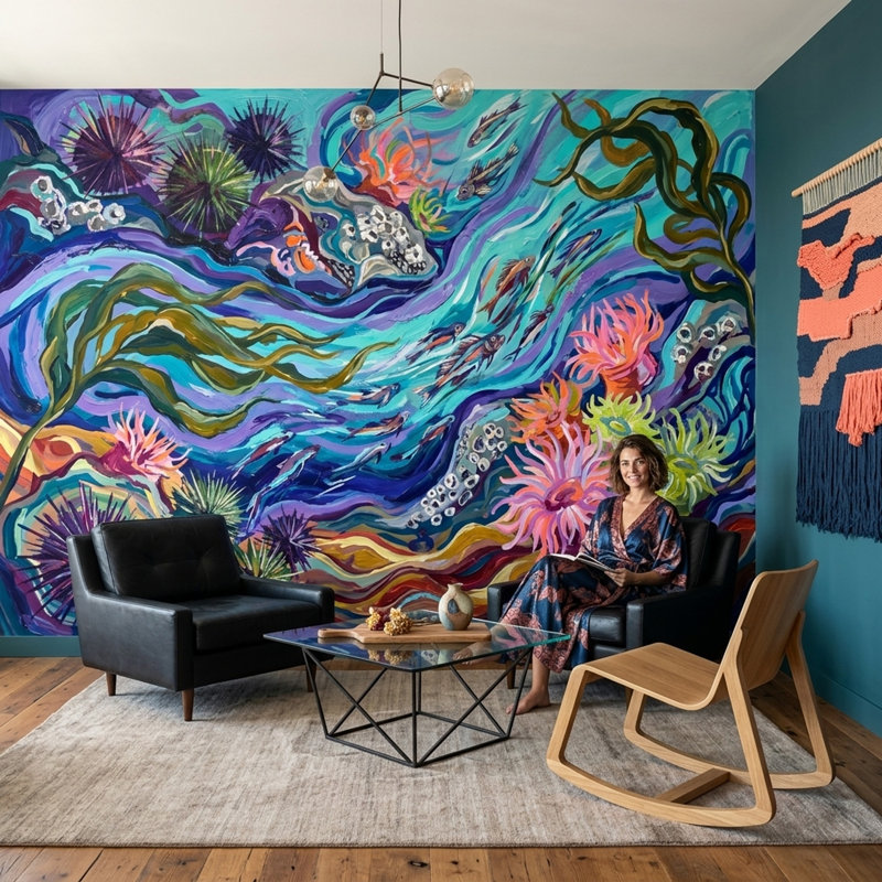Décoration murale sous-marine océanique, Texturé non collé, 100 po x 96 po