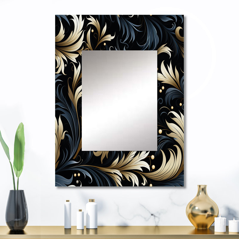 Calligraphie noire et grise Snelon s'épanouit - miroir mural damassé, miroir décoratif bohème, impression d'art en métal