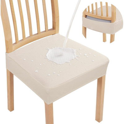 Ensemble de 4 housses de siège de salle à manger imperméables, housses en jacquard extensible et lavables, protecteur de meubles, beige