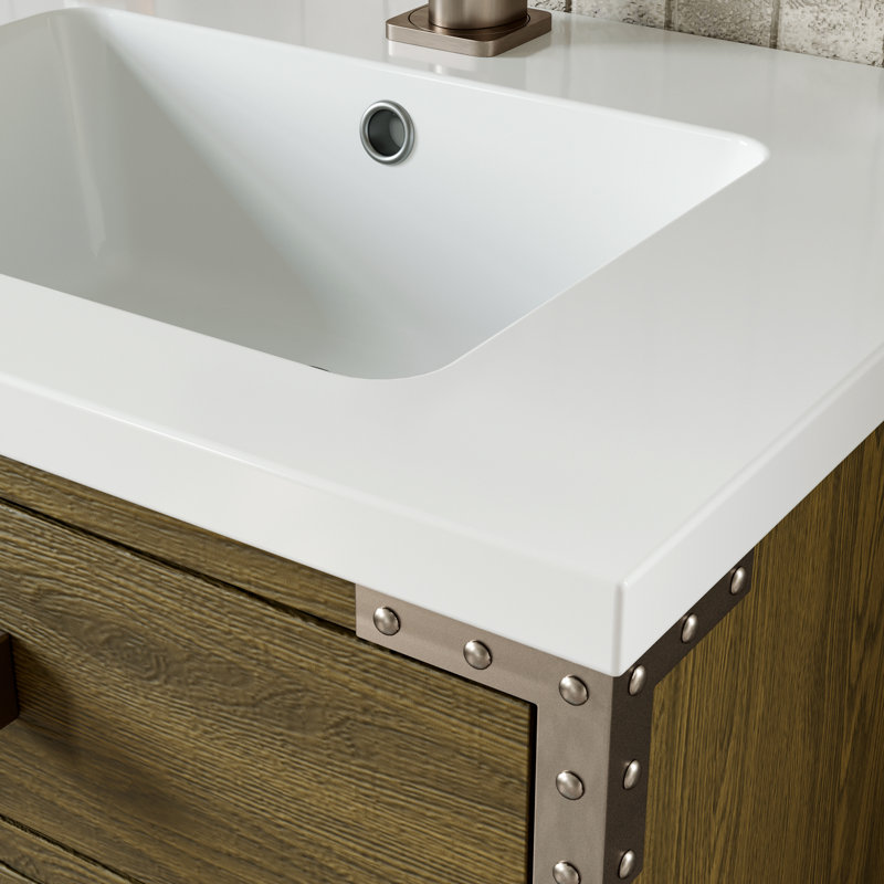 Meuble-lavabo simple 24 po avec plateau en résine et tablette ouverte, gris