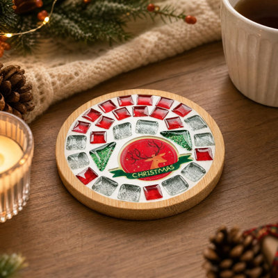 Trousse de décoration de Noël pour sous-tasse, à faire soi-même, avec base pailletée en verre. Cadeau fait à la main pour enfants et adultes.