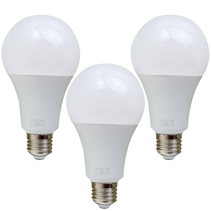 Pack-3, LED A60 E27 Light Bulbs, 18W (100W Equivalent) Cool White 6500K Non-Dimmable Edison Screw Golf Globe Bright Energy Saving Bulb for Home Living Room Bedroom Decoration - 230V