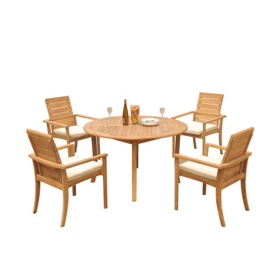 Algrave 4 - Person Teak Wood Patio Dining Set with Round Table