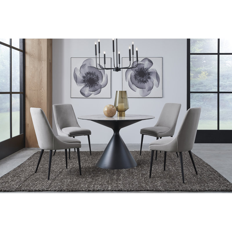 Hodgeman Round Stone Top Metal Base Dining Table, Grey, Black