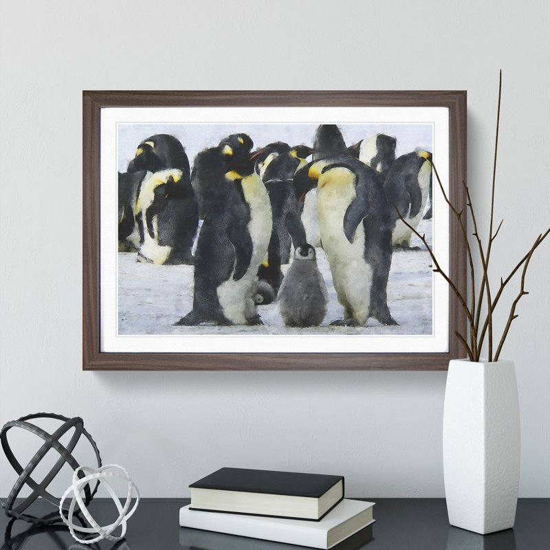 Emperor Penguins - Picture Frame Graphic Art, Walnut Framed, 48cm H x 65cm W x 2cm D