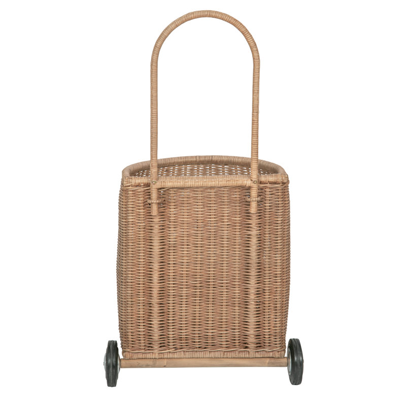 Panier en osier avec roulettes, brun foncé