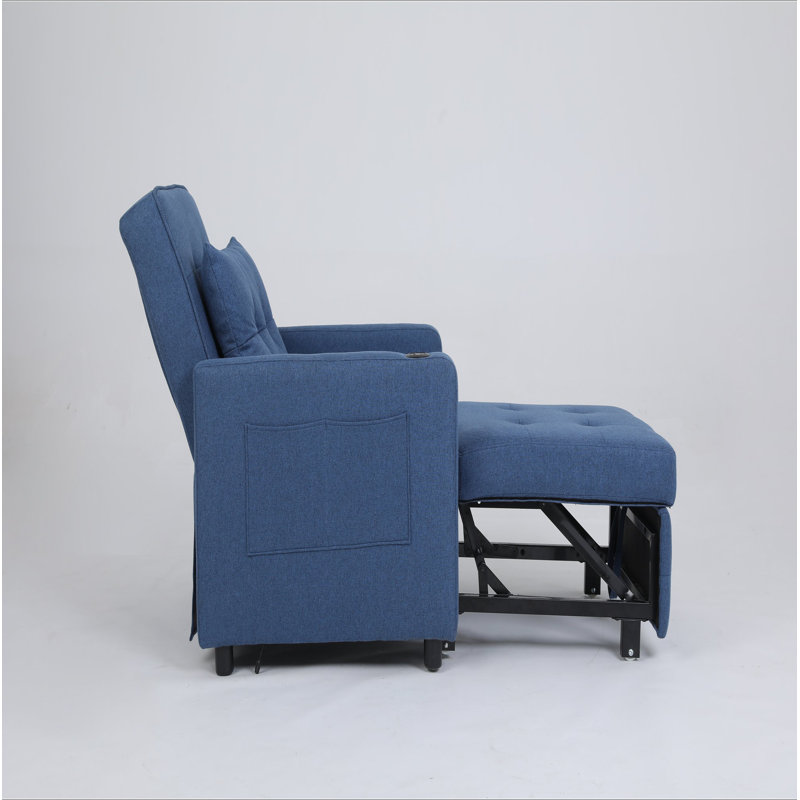 Sleeper Chair 3-In-1 Convertible Chair Bed Pull Out Sleeper Chair Beds Adjustable Single Armchair Sofa Bed With USB Ports, Side Pocket