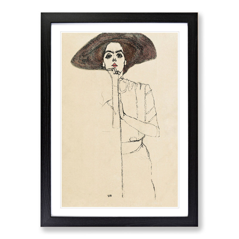 Portrait of a Woman Vol.1 by Egon Schiele - Picture Frame Painting, Black Framed, 65cm H x 48cm W x 2cm D