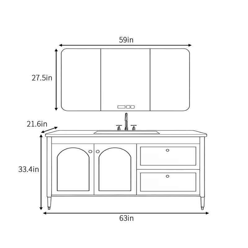 Armbruster, 33.4" H x 63" W x 21.6" D