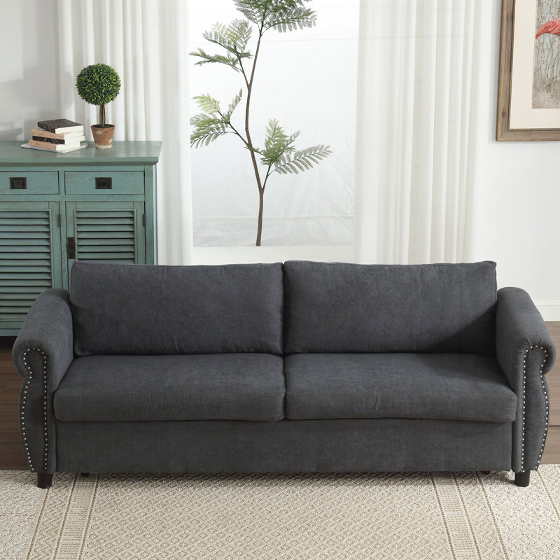 Canapé-lit rembourré avec grand matelas Nero 2-en-1, Gris foncé