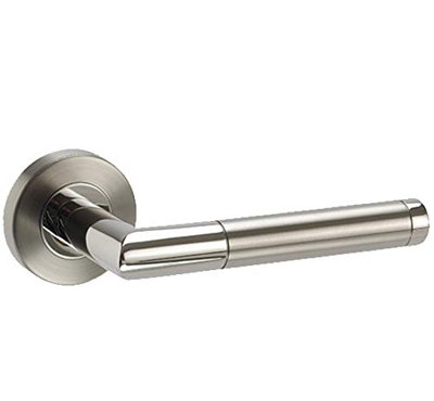 Golden Grace Mitred Style Modern Key Lock Door Handles Lever Latch on Round Rose in Duo Finish with Hinges