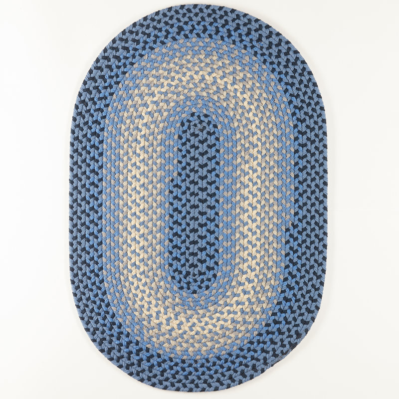 Tapis intérieur / extérieur bleu tressé à la main Engstrom, Ovale 3 pi x 5 pi