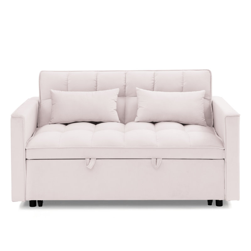 Canapé-lit polyvalent en velours pliable 54,33 po - 3 positions réglables avec 2 coussins moelleux, Rose