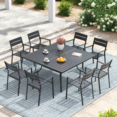 8-Person Square Patio Dining Set With Stackable Dining Chairs