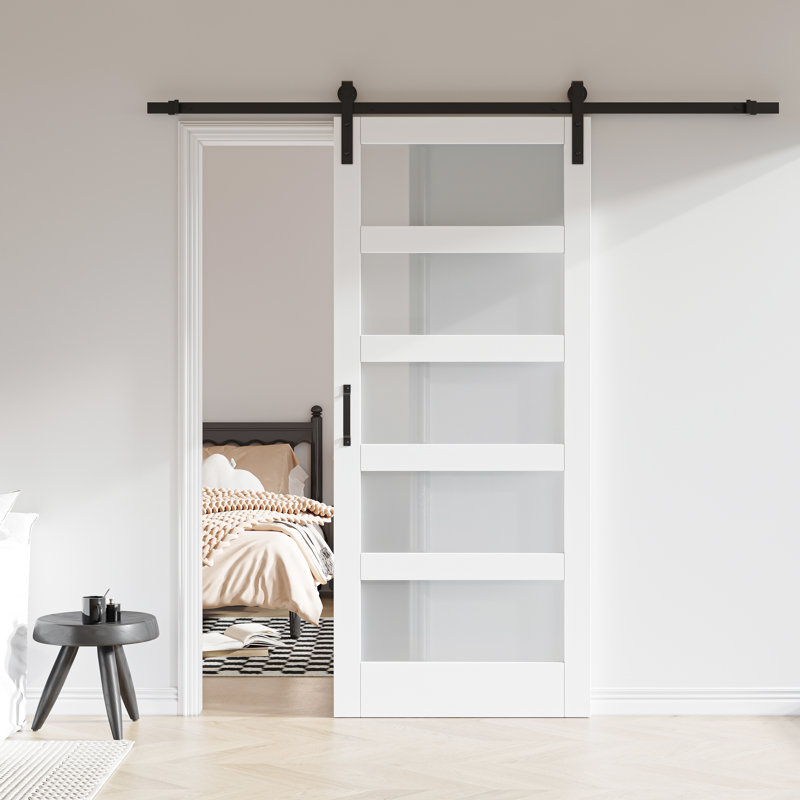 Glass and Manufactured Wood Sliding Barn Door with Installation Hardware Kit, 36" x 84"