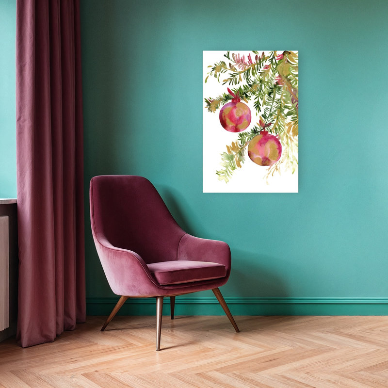 Holiday Pine And Baubles Colorful Traditional Vibrant Christmas Tree Pine Nature Winter Wall Art Print by Rosana Laiz Blursbyai - Wrapped Canvas Print