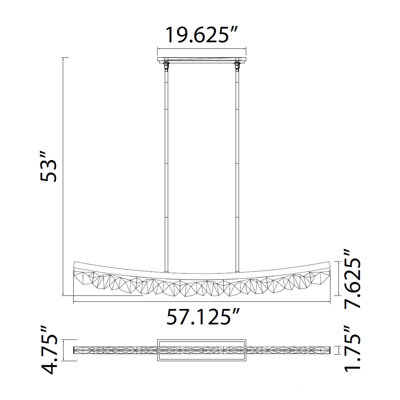 Luminaire suspendu linéaire incurvé en cristal 32 "à DEL 3CCT