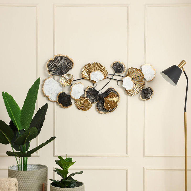 Décoration murale 47 po feuille de ginkgo moderne en métal, décoration murale multicolore