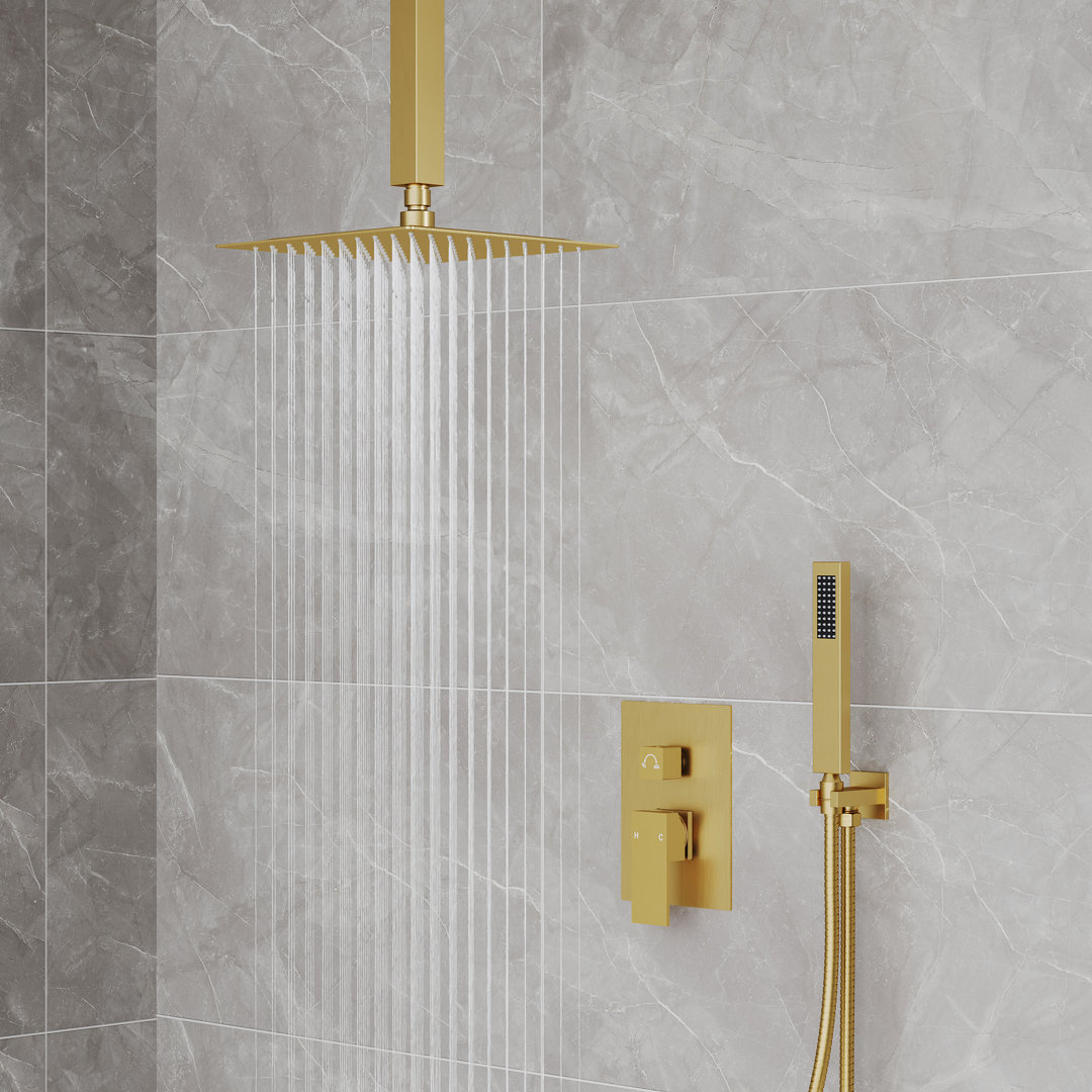 10" High-Pressure Rainfall Shower System, Ceiling-Mount Faucet Set with Handheld Spray, Pressure-Balanced Valve EVERSTEIN