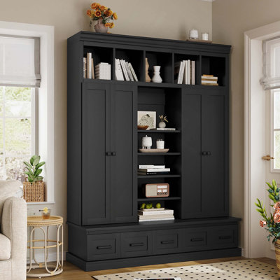 Arbre d'entrée 78,7 '' avec banc et 5 casiers de rangement, armoire de rangement moderne avec 4 portes, 5 tiroirs et tablettes réglables pour le couloir, l'entrée, le salon