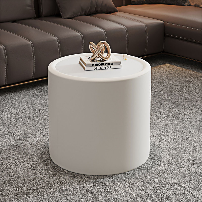 Table basse ronde avec rangement caché, H 17,73 po x l 19,7 po x P 19,7 po, Blanc, crème
