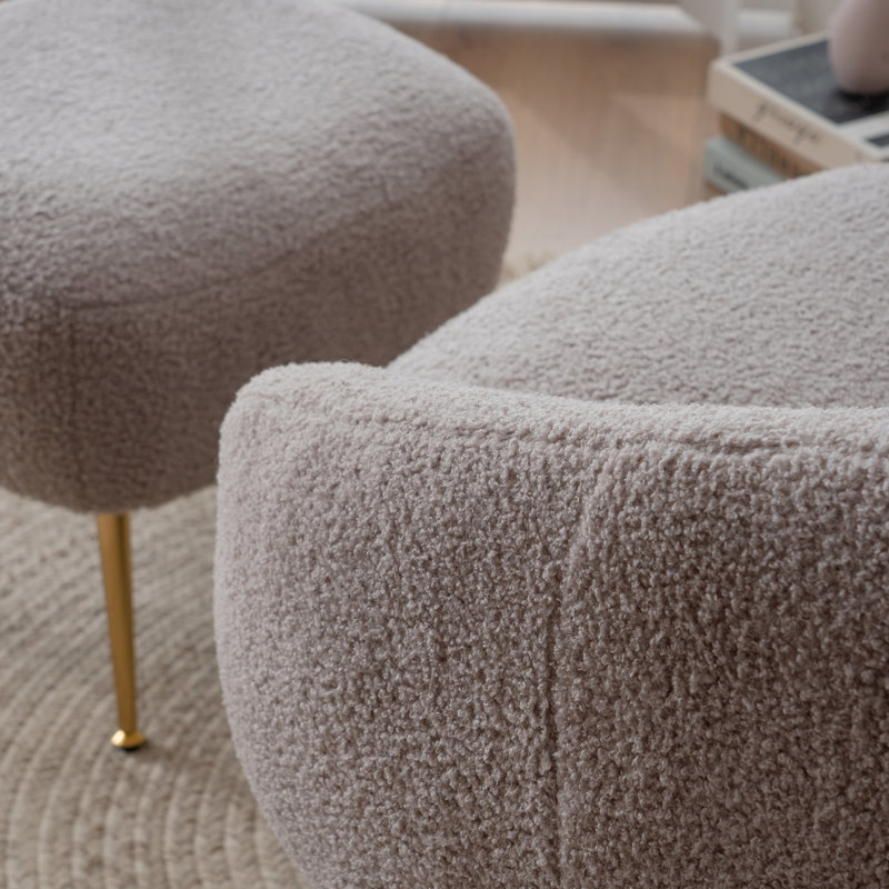 Fauteuil demi-tonneau avec repose-pieds Guerro, Fausse fourrure grise