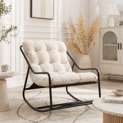 Outdoor Rocking Chair, Comfy Cushion, with Soft Thick Cushion
