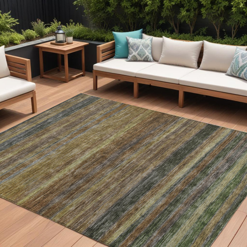 Tapis intérieur lavable rayé brun et gris 8 pi x 10 pi