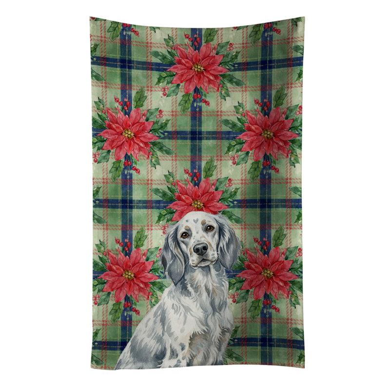 Blue Belton English Setter Christmas PoinsettIas Kitchen Towel, Blue Belton English Setter