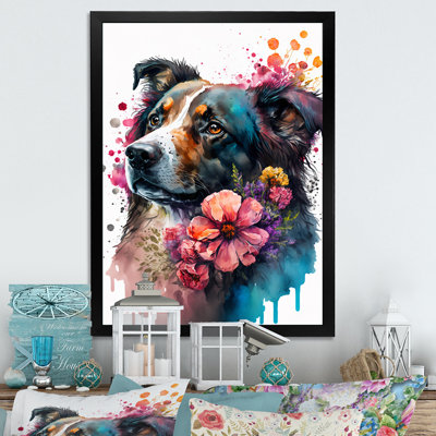 «Cute Dog Floralii», cadre photo unique, impression sur toile