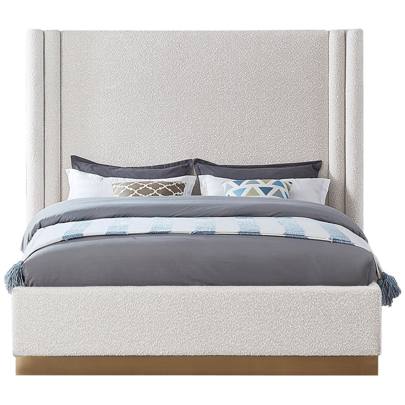Halton Platform Bed, Queen, Cream Boucle Fabric