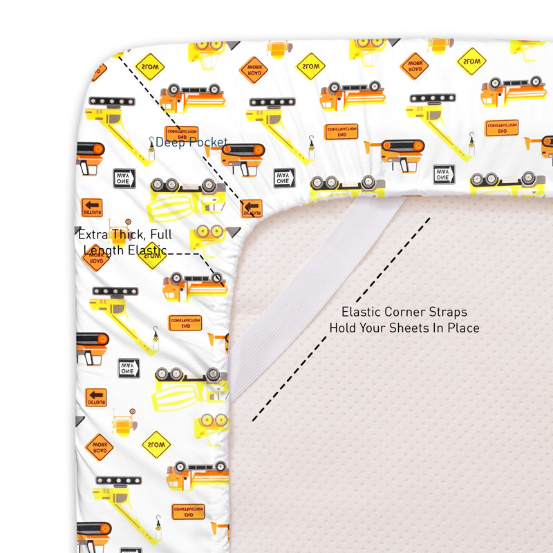 Construction Trucks White Microfiber Twin XL Kids Sheet Set
